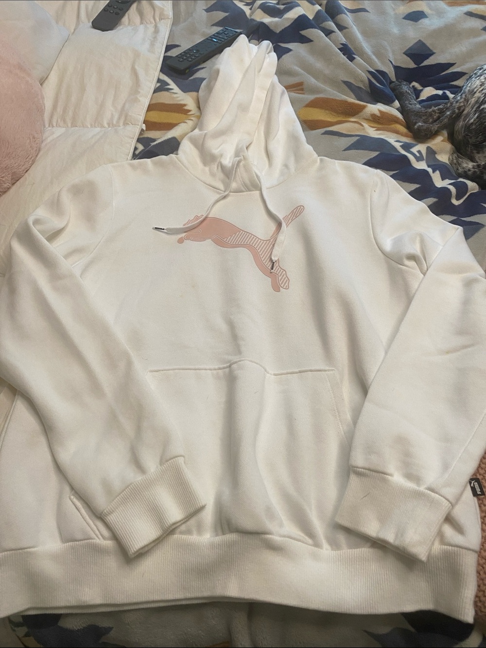 Puma White Hoodie with Pink Logo